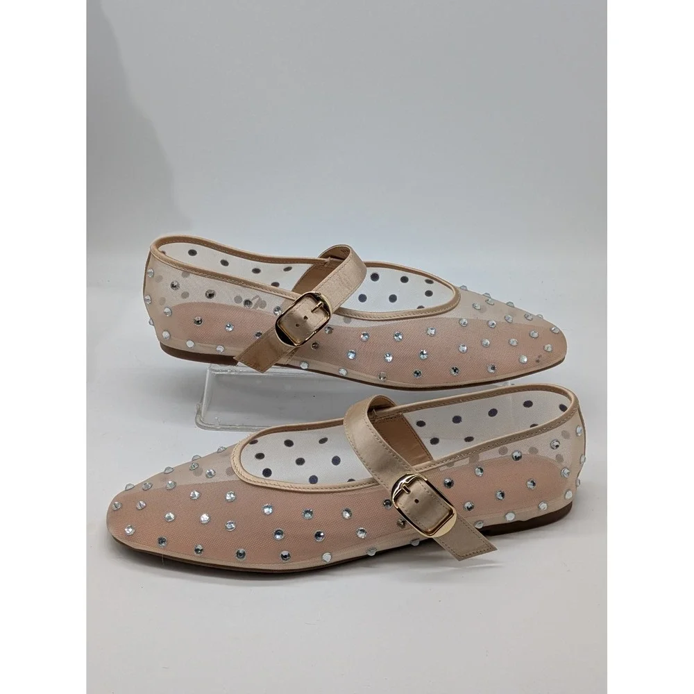 Old Navy Womens 10 Rhinestone Mesh Mary Jane Ballet Flats Nude Sheer Sparkle